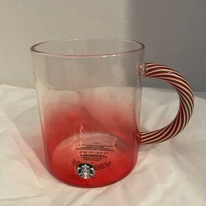 Starbucks Red Ombre Glass Mug with Candy Cane Striped Handle